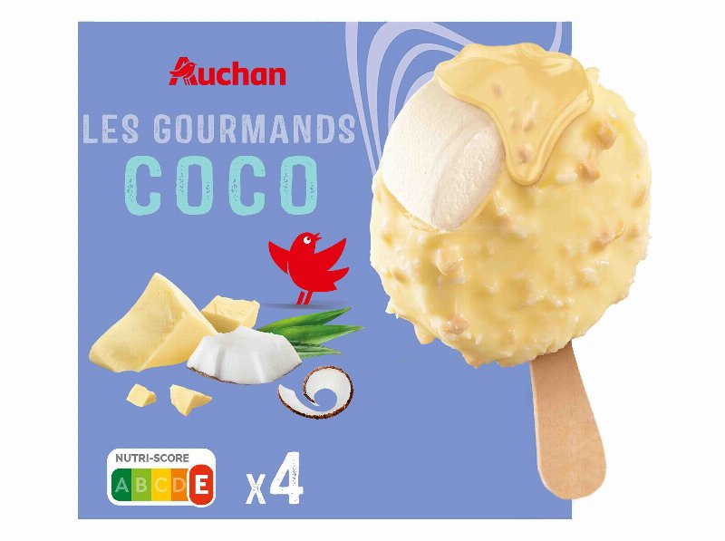 Gelado Auchan Coco Com Cobertura Chocolate Branco 4X70 ml