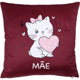 Almofada Gato Mãe 45X45X10Cm Vermelha Kasa