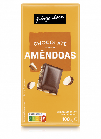Tablete De Chocolate De Leite E Amêndoas Pingo Doce 0.1Kg