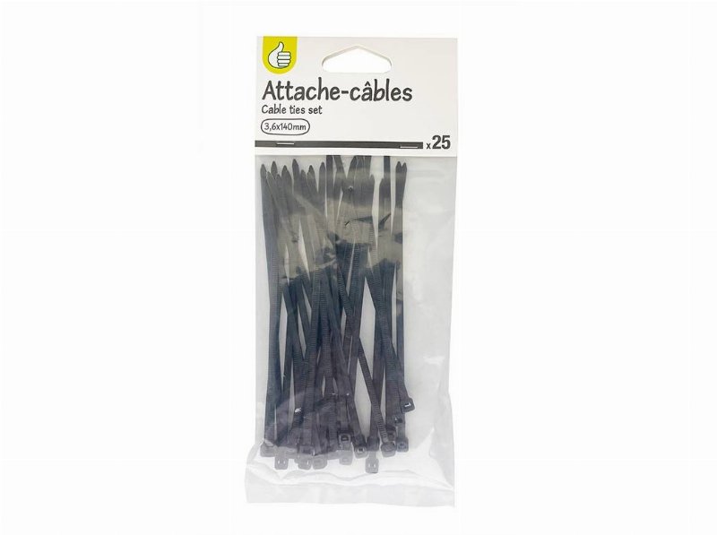 Abraçadeiras Polegar Plástico Preto Pack 25 Unidades
