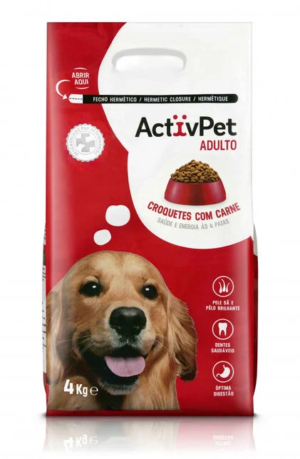 Comida Seca Para Cão Adulto Croquetes Com Carne Activpet 4Kg