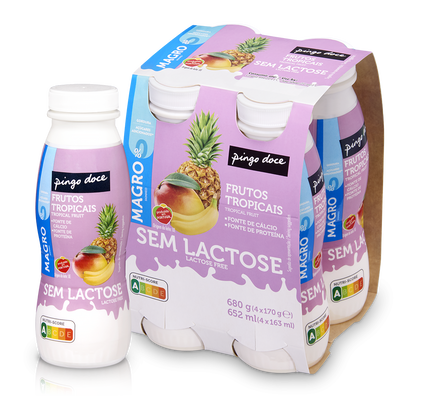 Iogurte Líquido Magro Sem Lactose Frutos Tropicais Pack 4 Pingo Doce 4x0.17Kg