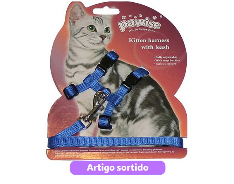 Peitoral Com Trela Para Gato Pawise Cores Sortidas