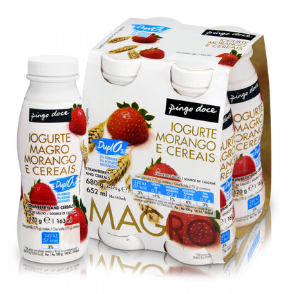 Iogurte Líquido Magro Morango E Cereais Pack 4 Pingo Doce 4x0.17Kg