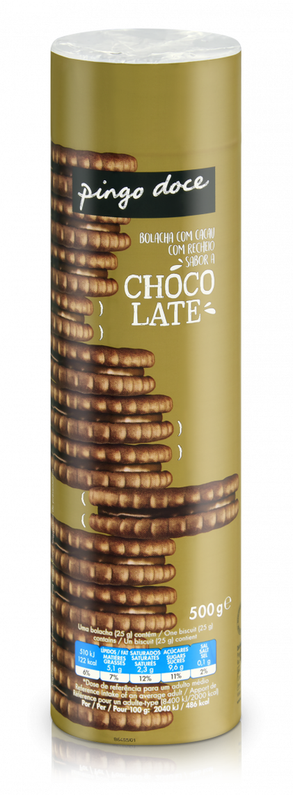 Bolachas De Cacau Com Recheio De Chocolate Pingo Doce 0.5Kg