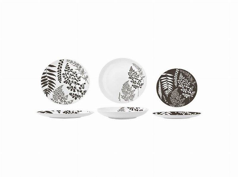 Serviço 18 Peças Actuel Porcelana Folhas Cinzento