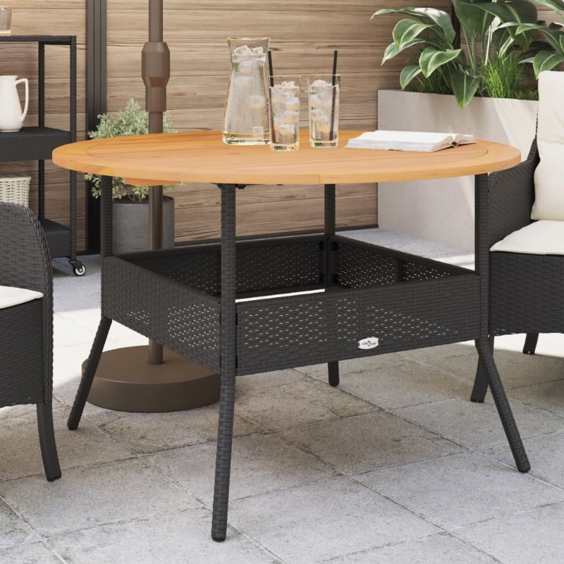 Hkh Mesa De Jardim Com Tampo De Acácia Ã˜110X71 Cm Vime Pe - Preto