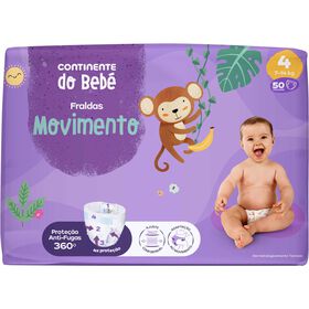 Fraldas Movimento 7-14 kg T4 Continente Do Bebé 50 Un