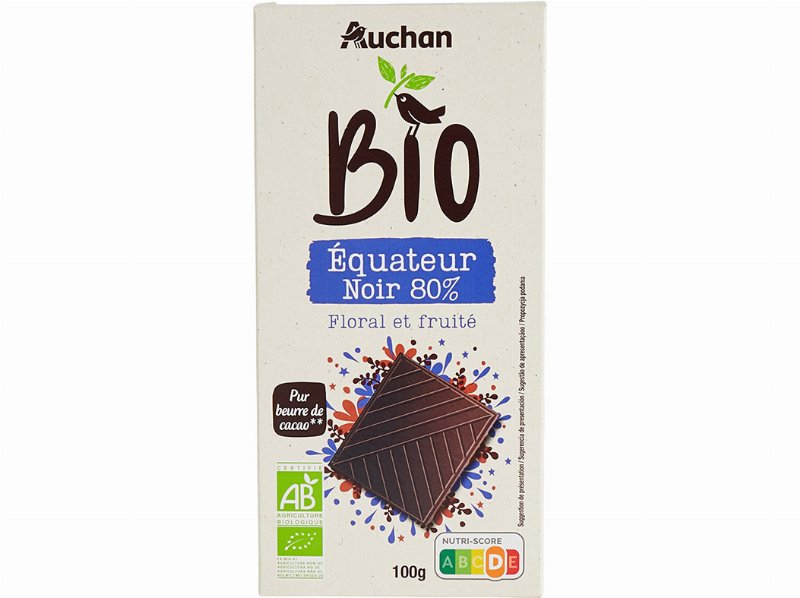 Chocolate Negro Auchan Bio Cob Equador 80% 100 g