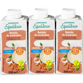Bebida Vegetal De Amêndoa Sem Açúcar Continente Equilíbrio 3 X 200 ml
