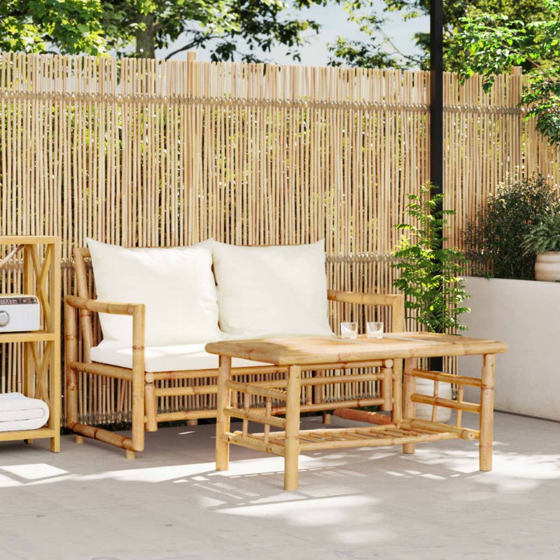 Hkh 2 Pcs Conjunto De Sofá De Jardim Com Almofadões Bambu - Marrom