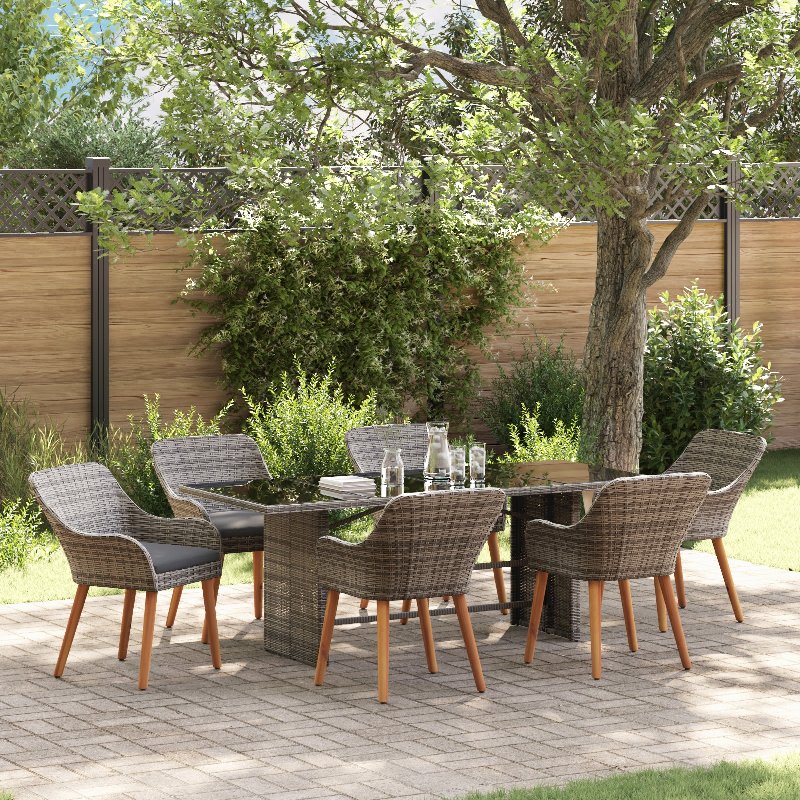 Hkh Conjunto De Jantar 7 Peças Cinza Rattan Poly - Cinzento