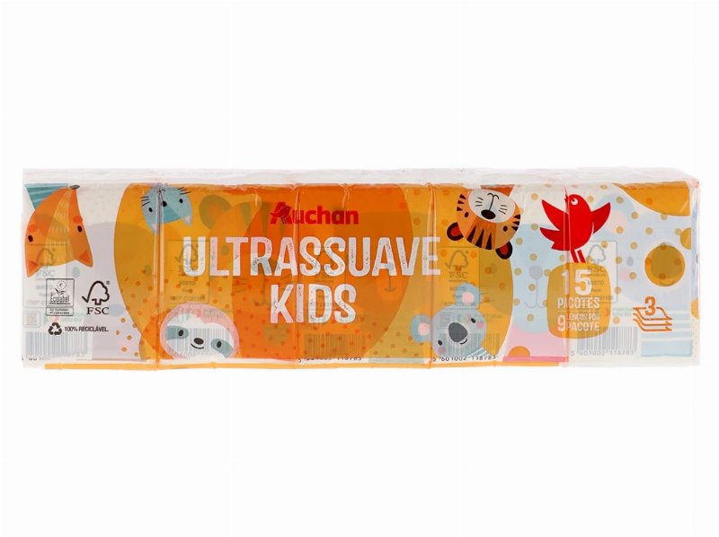 Lenços Bolso Auchan Kids Ultrassuave 3 Folhas 15 Un