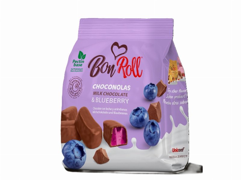 Gomas Bon Roll Mirtilo Cobertura Chocolate Leite 80 gr