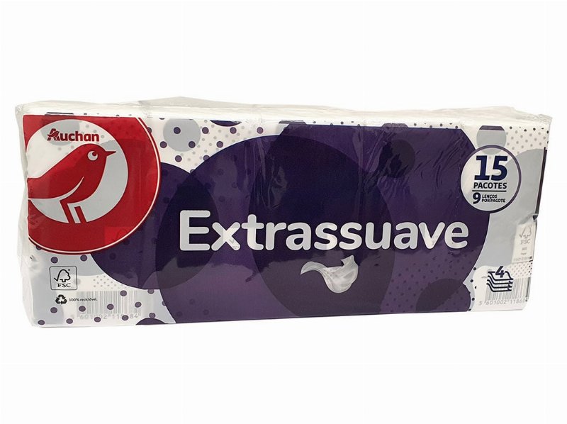 Lenços Bolso Auchan Extrassuave 4 Folhas 15 Un