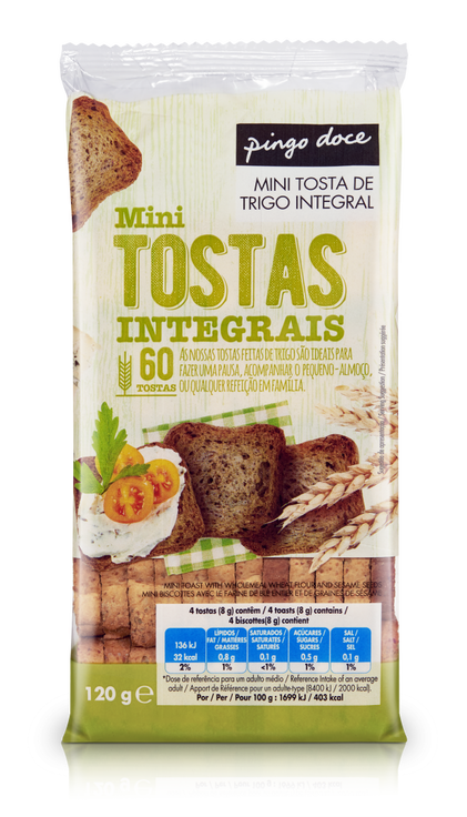 Mini Tostas De Trigo Integral Pingo Doce 0.12Kg