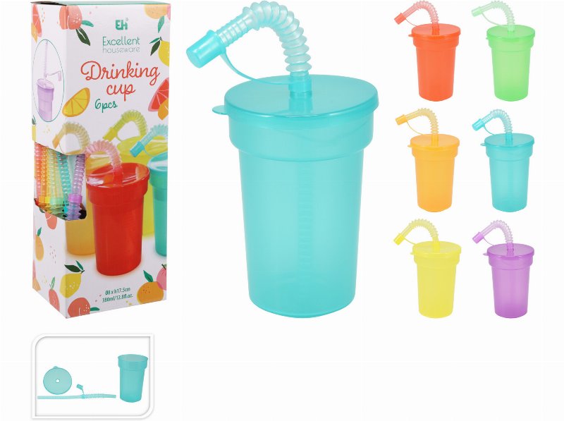 Conjunto De 6 Copos Com Palhinha 380 ml