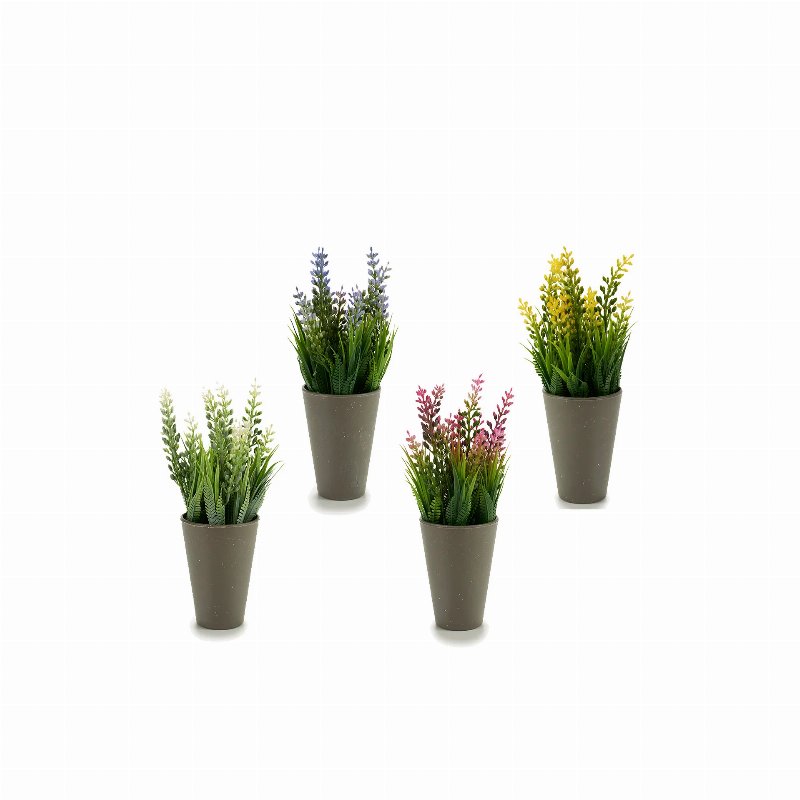 Vaso Cinza Com Flor Artificial Comprida