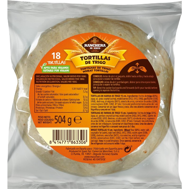 Tortilhas 18 Unidades 504 g