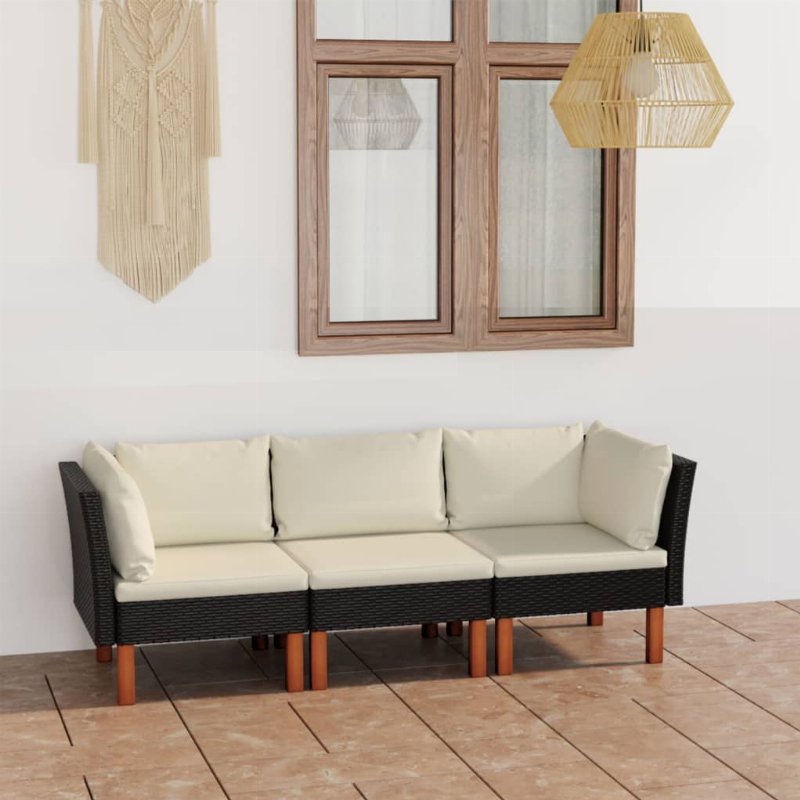 Hkh Sofá De Jardim 3 Lugares Com Almofadões Vime Pe - Preto