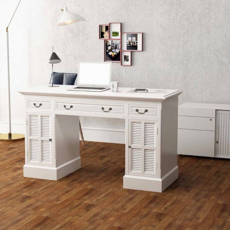 Hkh Secretária De Base Dupla Estilo Pedestal - Branco