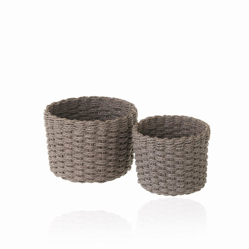 Conjunto 2 Cestas Redondas Cinza Papel Trançado