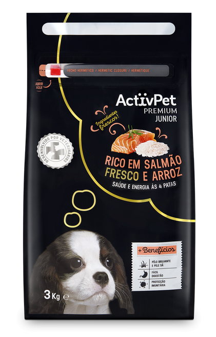 Comida Seca Para Cão Júnior Premium Com Salmão E Arroz Activpet 3Kg