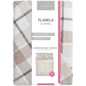 Conjunto De Lençóis Flanela 270X220Cm Quadrados Bege Kasa