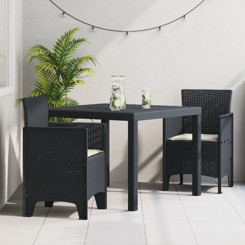 Hkh Conjunto De Jantar De Jardim Com Almofadas Em Rattan Sintético - Antracite