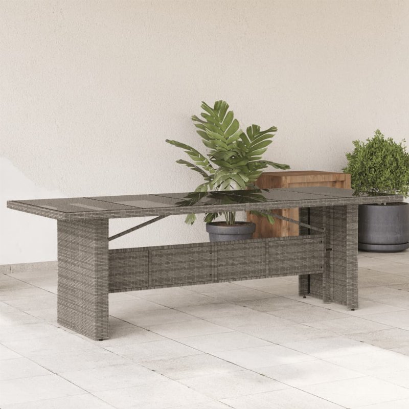 Hkh Mesa De Jardim Com Tampo De Vidro Vime Pe - Cinzento