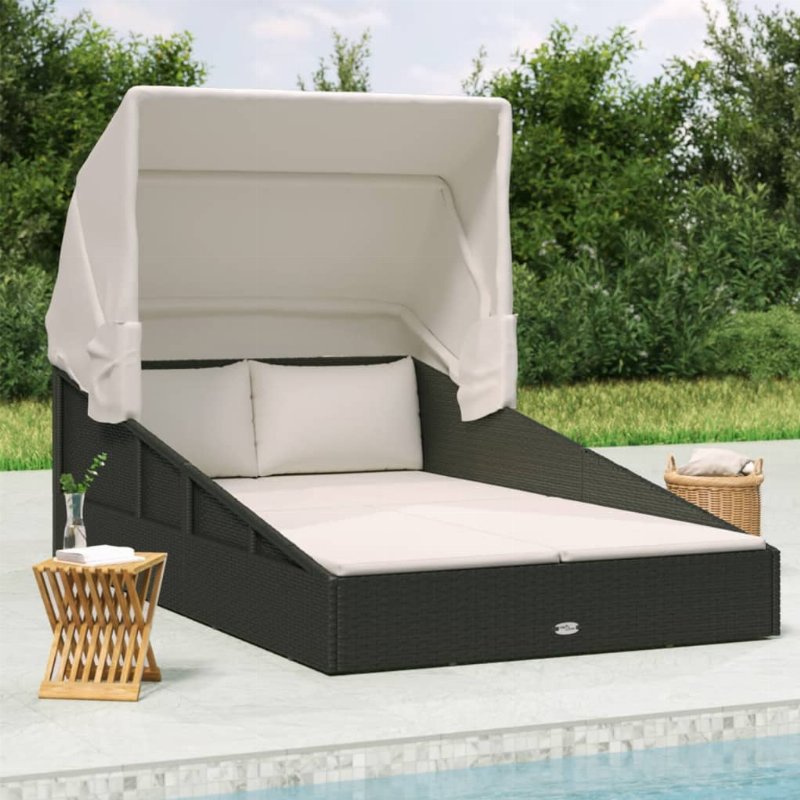 Hkh Espreguiçadeira C/ Teto Dobrável 200X114X128 Cm Vime Pe - Preto