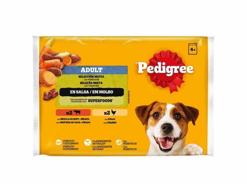 Comida Húmida Para Cão Pedigree Saqueta Molho Com Frango E Vaca 4X100 g