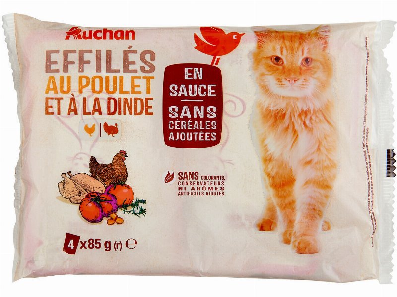 Comida Húmida Para Gato Auchan Natural Saquetas Carnes Sem Cereais Adicionados 4X85 g
