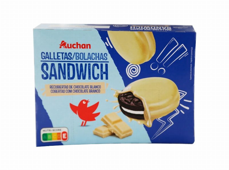 Bolacha Auchan Sandwich Cobertas Com Chocolate Branco 252 g