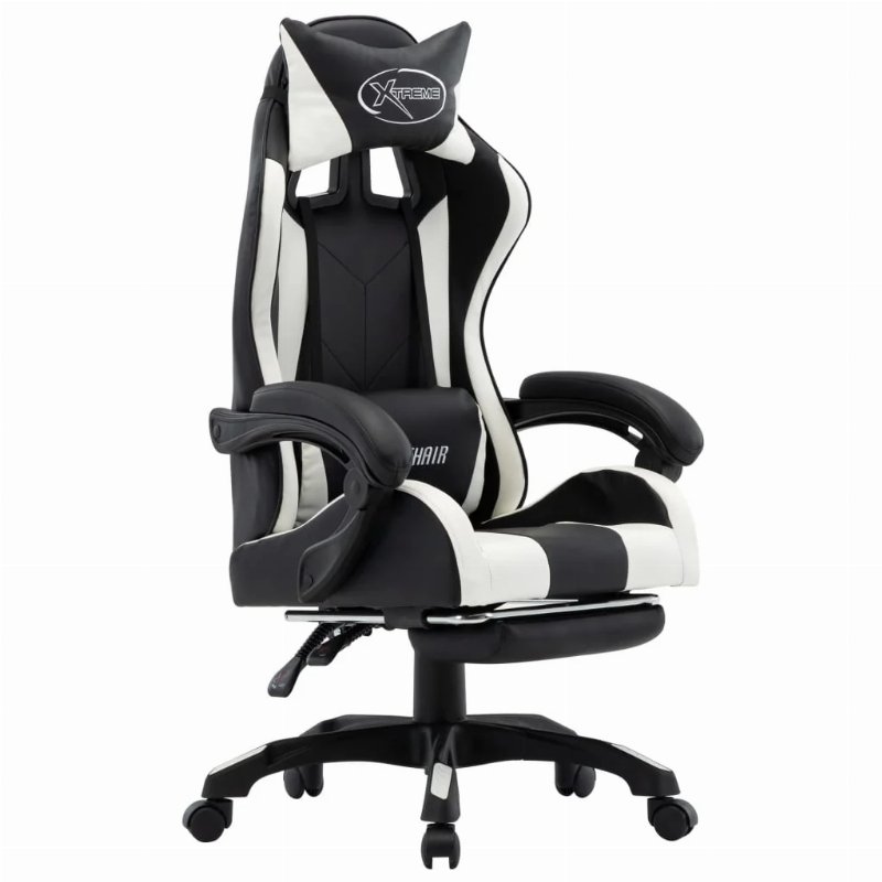 Hkh Cadeira Estilo Corrida Com Apoio Pés Em Couro Artificial - Branco/Preto