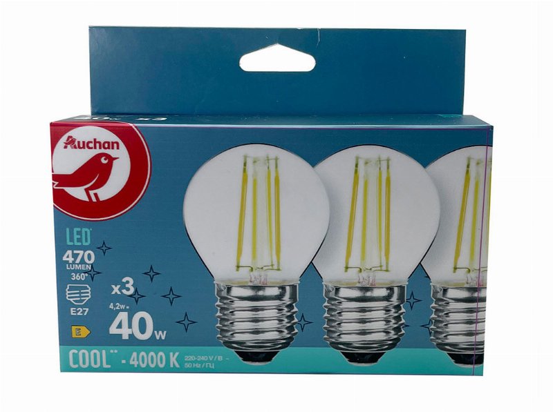 Lâmpada Led Mini Auchan E27 40Weq Luz Branca 3Un