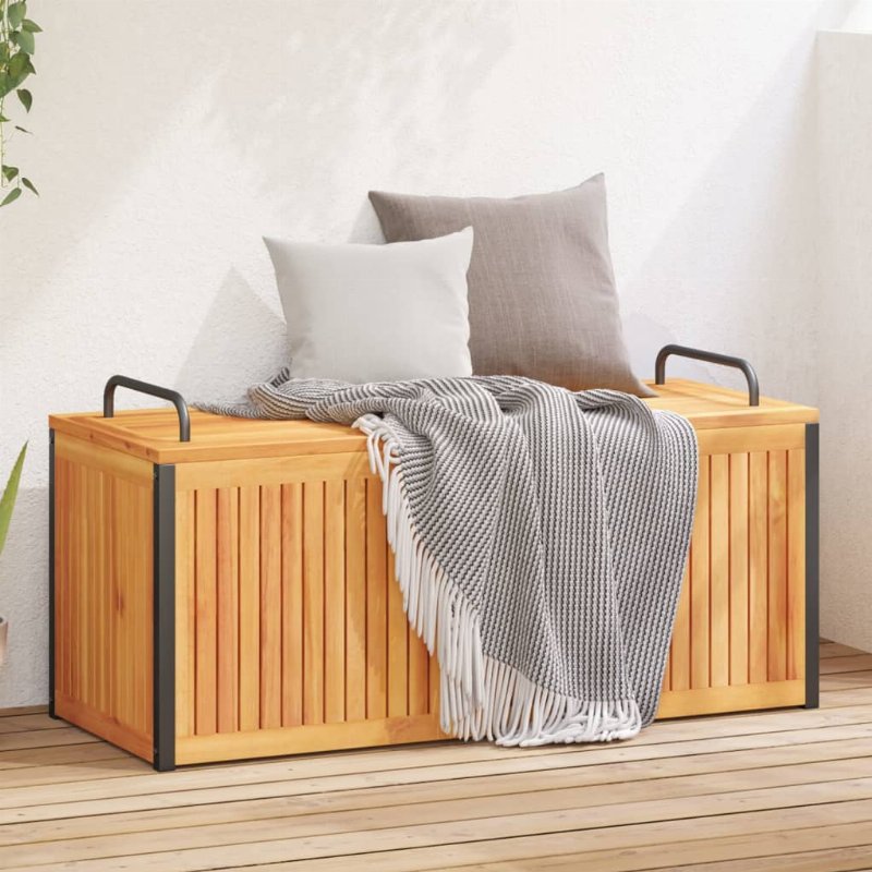 Hkh Caixa Almofadões De Exterior 110X45X42/53 Cm Acácia Maciça/Aço - Marrom