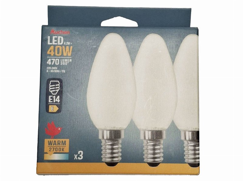 Lâmpada Vela Led E14 Auchan 40W Eq Luz Amarela 3 Unidades