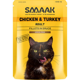 Comida Húmida Para Gato Adulto Sem Cereais Frango E Peru Saquetas Smaak 100 g