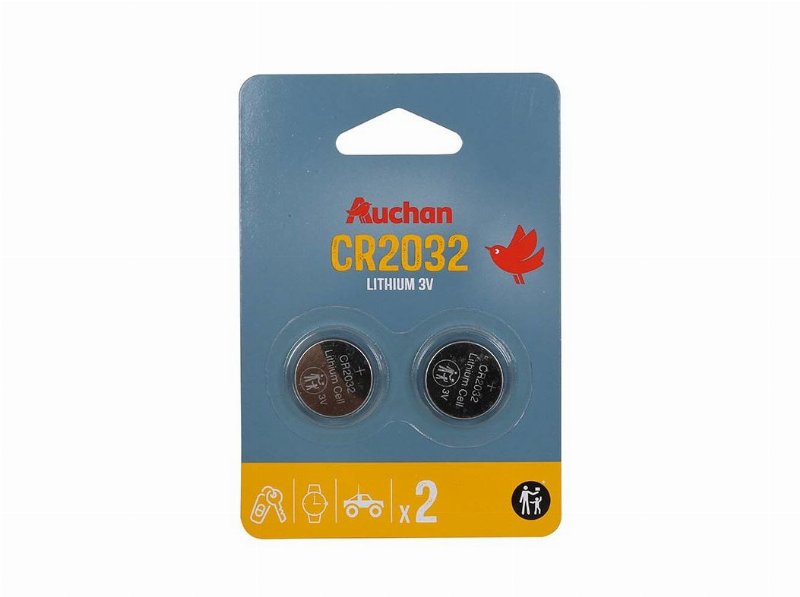 Pack 2 Pilhas Botão Litium Auchan Standard Cr2032