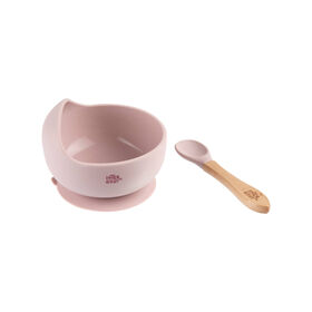 Taça E Colher Madeira E Silicone Rosa Interbaby