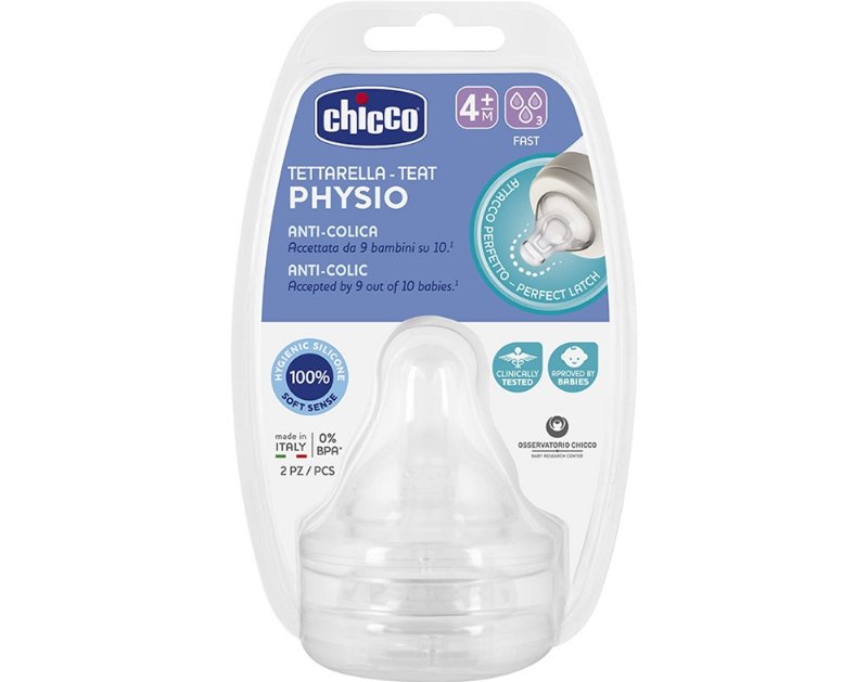 Tetina Chicco P5 Silicone Fluxo Rápido 4M+ 2Un