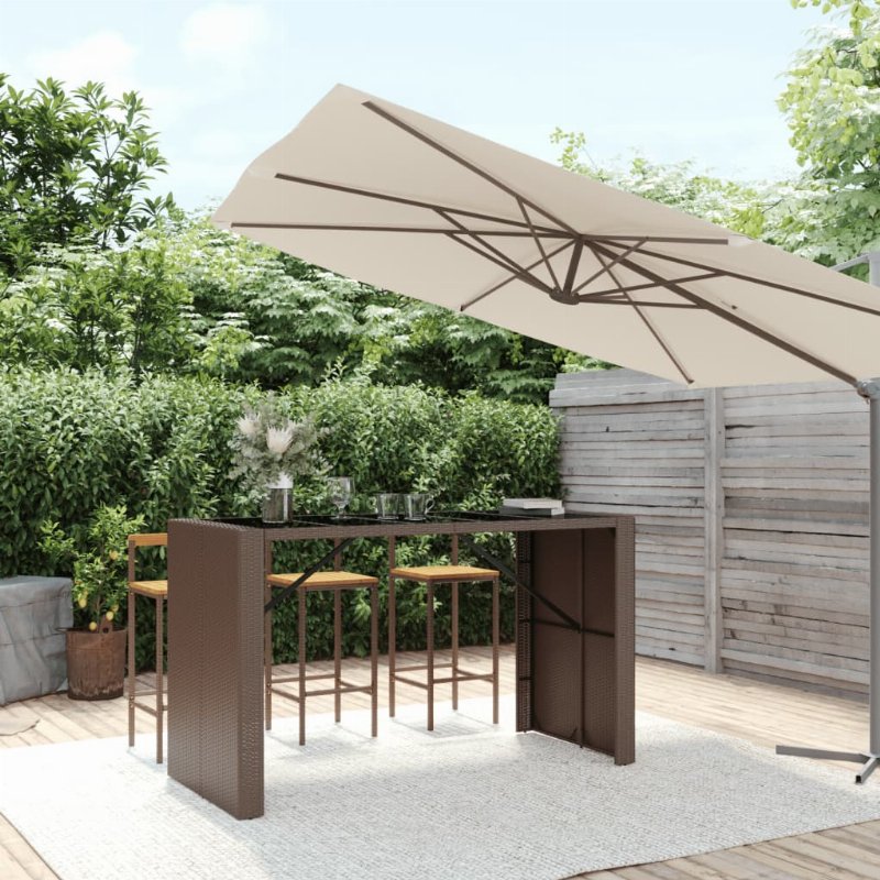 Hkh Mesa De Bar Com Tampo De Vidro Vime Pe Castanho - Marrom