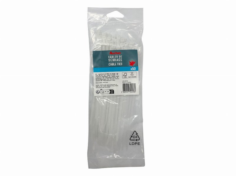 Abraçadeiras Brancas Auchan 3.5X180Mm 50 Unidades