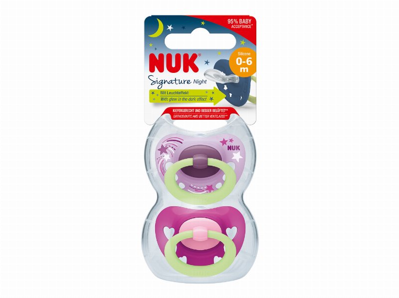 Chupeta Signature Nuk Night Silicone 0-6M 2Un