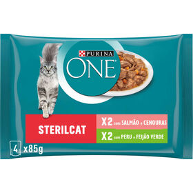 Comida Húmida Para Gato Adulto Esterilizado Salmão E Peru Saquetas Purina One 4 X 85 g