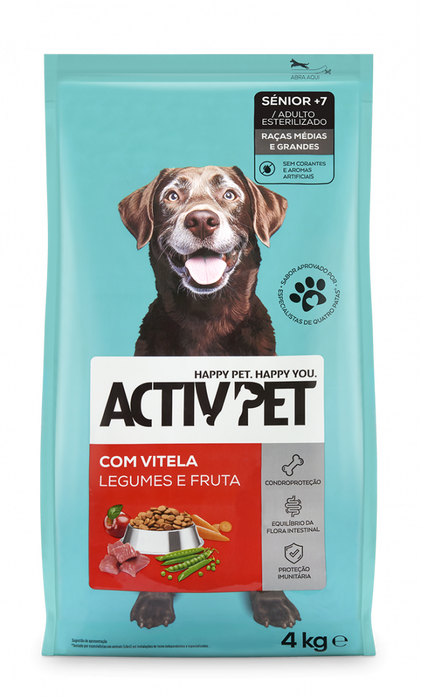 Comida Seca Para Cão Sénior +7 Com Vitela Activpet 4Kg