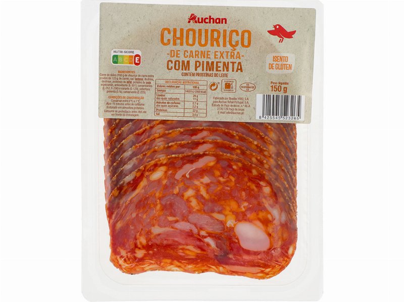 Chouriço De Carne Extra Auchan Com Pimenta Fatias 150 g