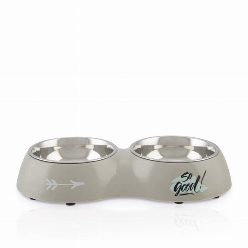 Beeztees Comedouro Duplo Para Cão Aço Inoxidável Base Plástico Cinza 42 Cm