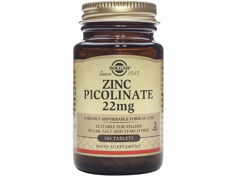 Suplemento Solgar Picolinato Zinco 22Mg 100Caps